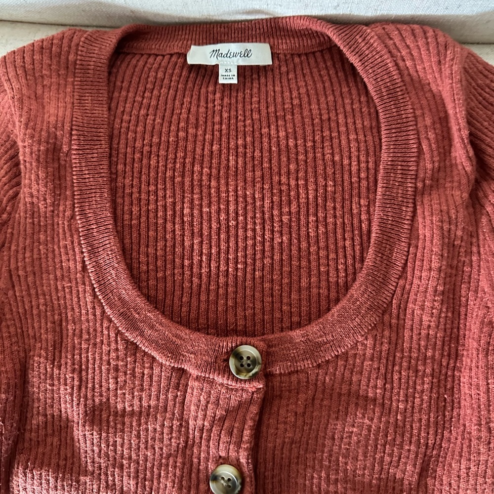 Women's Ribbed Button-Up Sweater - Rust - Picture 2 of 4